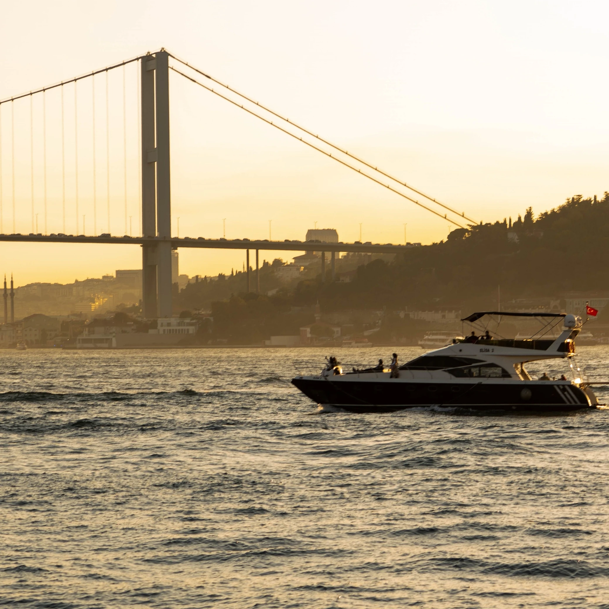Yacht moored at Beşiktaş Marina or Galataport ready to set sail on the Bosphorus, Istanbul